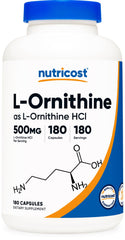 Nutricost L-Ornithine 500mg bottle front for daily wellness.