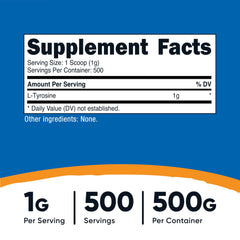 Nutricost L-Tyrosine powder with a serving emphasis on 1000 mg per serving.