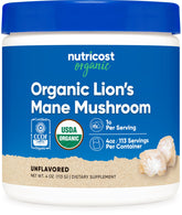 Nutricost Lion's Mane powder bottle for daily wellness, easy to add to beverages.
