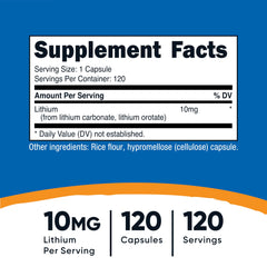 Nutricost Lithium Orotate 10mg capsules packaging with label detail for clarity