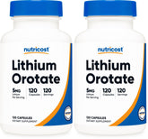 Nutricost Lithium Orotate 5mg bottle with dosage details for daily use.