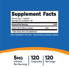 Close-up of Nutricost lithium orotate capsules showing veggie cap form for clean label.