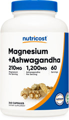 Nutricost magnesium-ashwagandha bottle with two-in-one capsules for daily wellness.