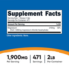 Nutricost Magnesium Chloride 2lb label highlights gluten-free and non-GMO attributes.