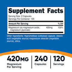 Nutricost Magnesium+ 420mg capsules closeup for daily supplementation