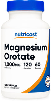 Nutricost Magnesium Orotate capsules bottle showing 60 servings for daily mineral intake