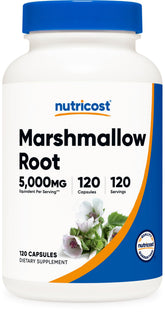 Nutricost marshmallow root bottle front showing 120 vegetarian capsules