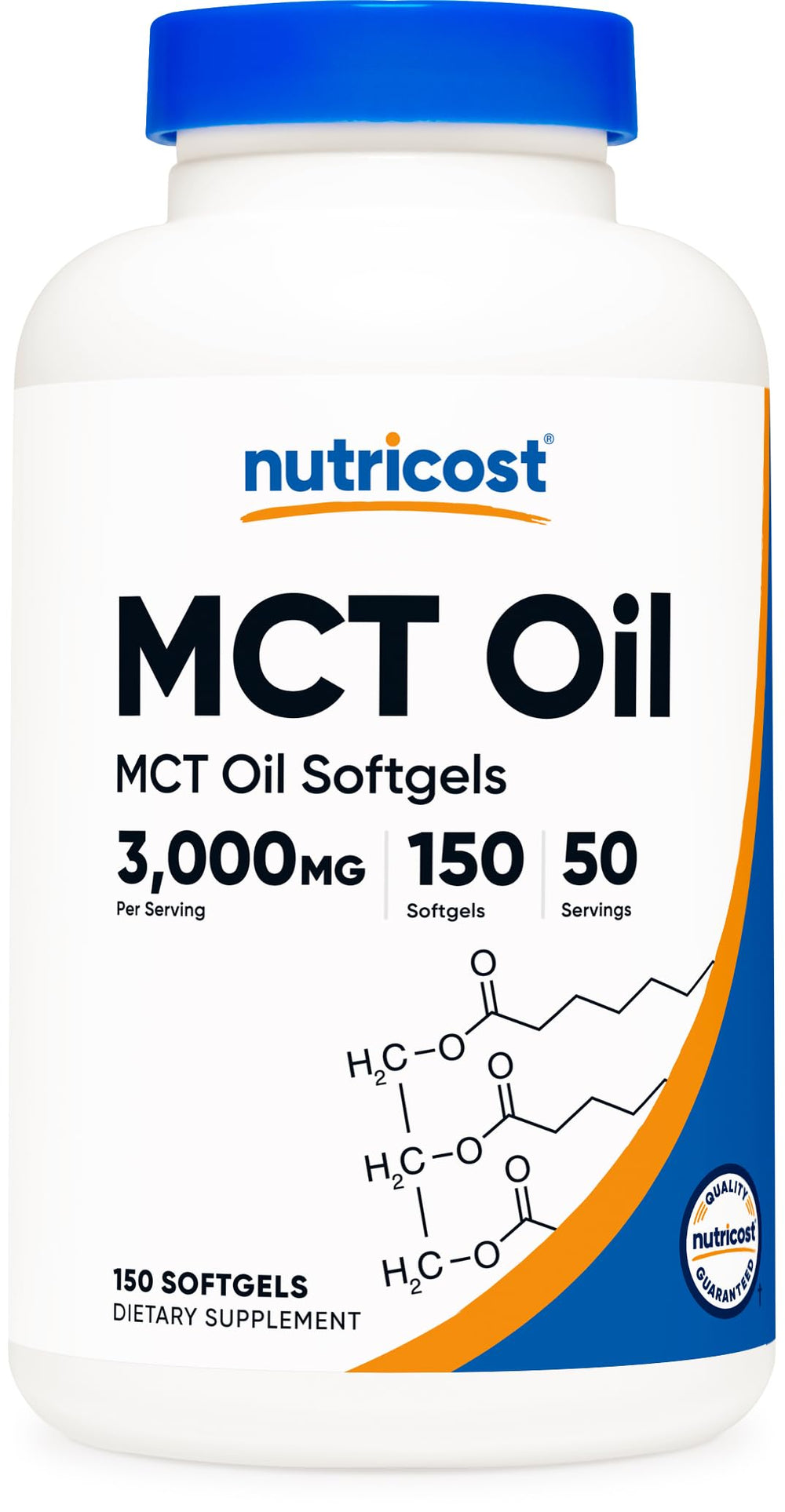 Nutricost MCT Oil Softgels bottle front; convenient keto-friendly capsules.
