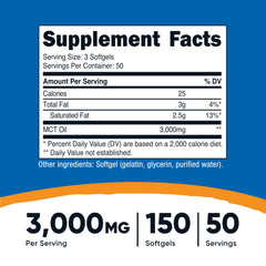 Nutricost MCT Oil Softgels capsules closeup highlighting high-quality MCT oil for ketosis-friendly use.