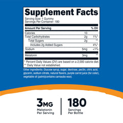 Nutricost Melatonin gummies ingredients panel highlights gluten-free and non-GMO notes.