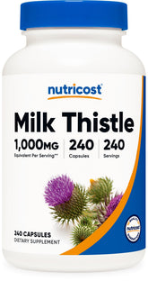 Nutricost Milk Thistle bottle front displays product name and dosage