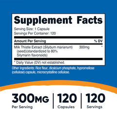 Nutricost Milk Thistle capsules close-up shows vegan-friendly capsules designed for easy swallowing.
