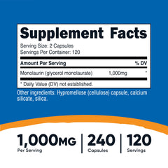 Nutricost Monolaurin capsules neatly arranged for convenient daily dosing.