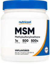 Nutricost MSM powder bottle close-up for easy daily use