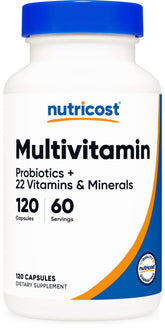 Nutricost Multivitamin with Probiotics bottle front supports daily wellness