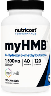 Nutricost myHMB capsules on the front label for easy daily use.
