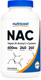 Nutricost NAC 600mg bottle front view highlighting convenient daily supplementation