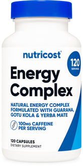 Nutricost Natural Energy Pills bottle front with 120 capsules for daily energy