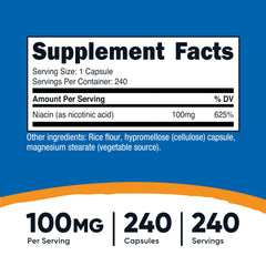 Nutricost Niacin 100mg capsules closeup shows immediate-release formula.