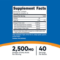Nutricost Omega-3 softgels close-up showing convenient daily capsules.