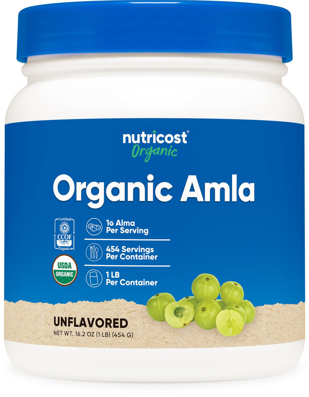 Nutricost Organic Amla Bottle front view, ideal for daily smoothies.
