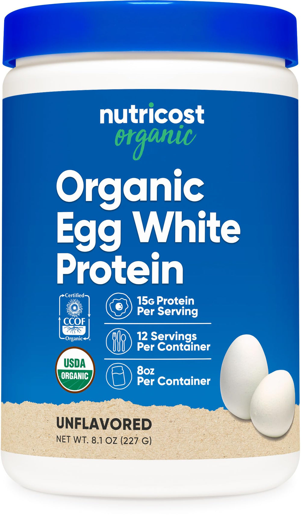 Nutricost Organic Egg White Protein bottle showing gluten-free protein option for shakes