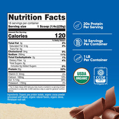 Nutricost Organic Pea Protein Chocolate scoop measuring 20g per serving.