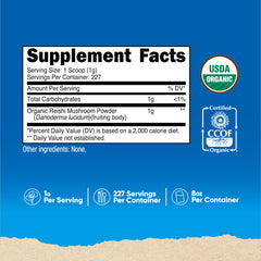 Nutricost Reishi powder scoop and container for precise, convenient 1 g servings.