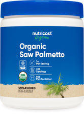 Nutricost Organic Saw Palmetto Powder bottle, ideal for daily use and easy dosing.