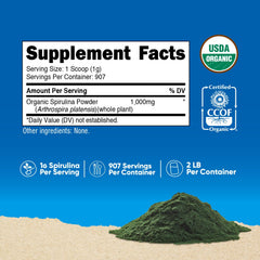 Nutricost Spirulina powder bag scene shows organic, non-GMO algae for daily nutrition.