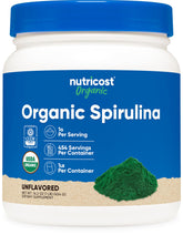 Nutricost Organic Spirulina Powder jar; premium greens for daily smoothies.