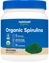 Nutricost Organic Spirulina Powder jar; premium greens for daily smoothies.
