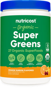 Nutricost Organic Super Greens Orange Sunrise tub for daily nutrition.