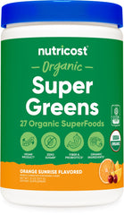 Nutricost Organic Super Greens Orange Sunrise tub for daily nutrition.