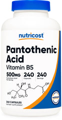 Nutricost Pantothenic Acid 500mg bottle foreground signaling daily energy metabolism support