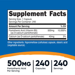 Nutricost Pantothenic Acid 500mg capsules stacked to show convenient daily routine
