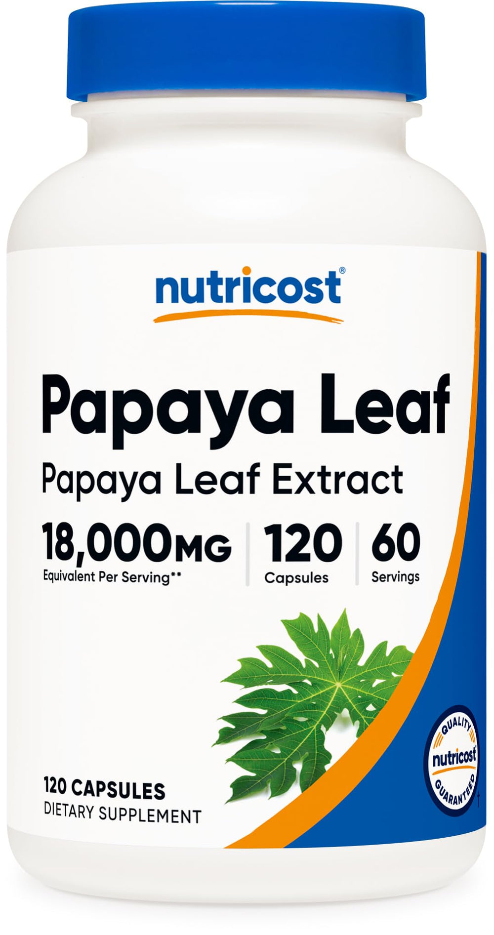 Nutricost Papaya Leaf Extract bottle front for daily supplement use