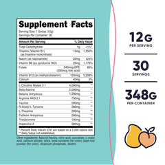 Nutricost Peach Mango pre-workout scoop showing serving size for workouts