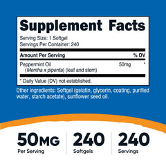 Close-up of Nutricost peppermint oil softgels for daily, gluten-free use.