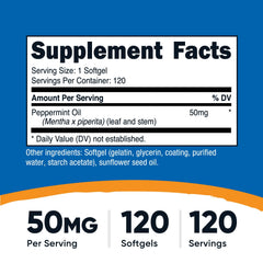 Nutricost Peppermint Oil Softgels close-up shows easy-to-swallow capsules