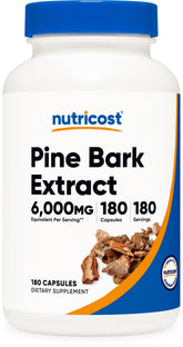 Nutricost Pine Bark Extract bottle front with 180 capsules for daily use