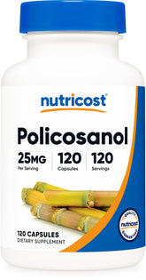 Nutricost Policosanol 25mg bottle with gluten-free label and clear branding