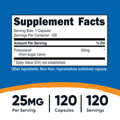 Close-up of Nutricost Policosanol capsules showing easy-to-swallow size