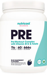 Nutricost Pre-Workout Women Blue Raspberry bottle ready for focused training.