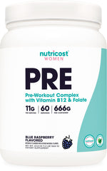 Nutricost Pre-Workout Women Blue Raspberry bottle ready for focused training.