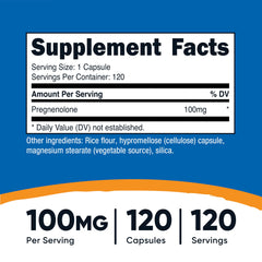 Nutricost Pregnenolone 100mg capsules closeup showcases easy-to-swallow capsules