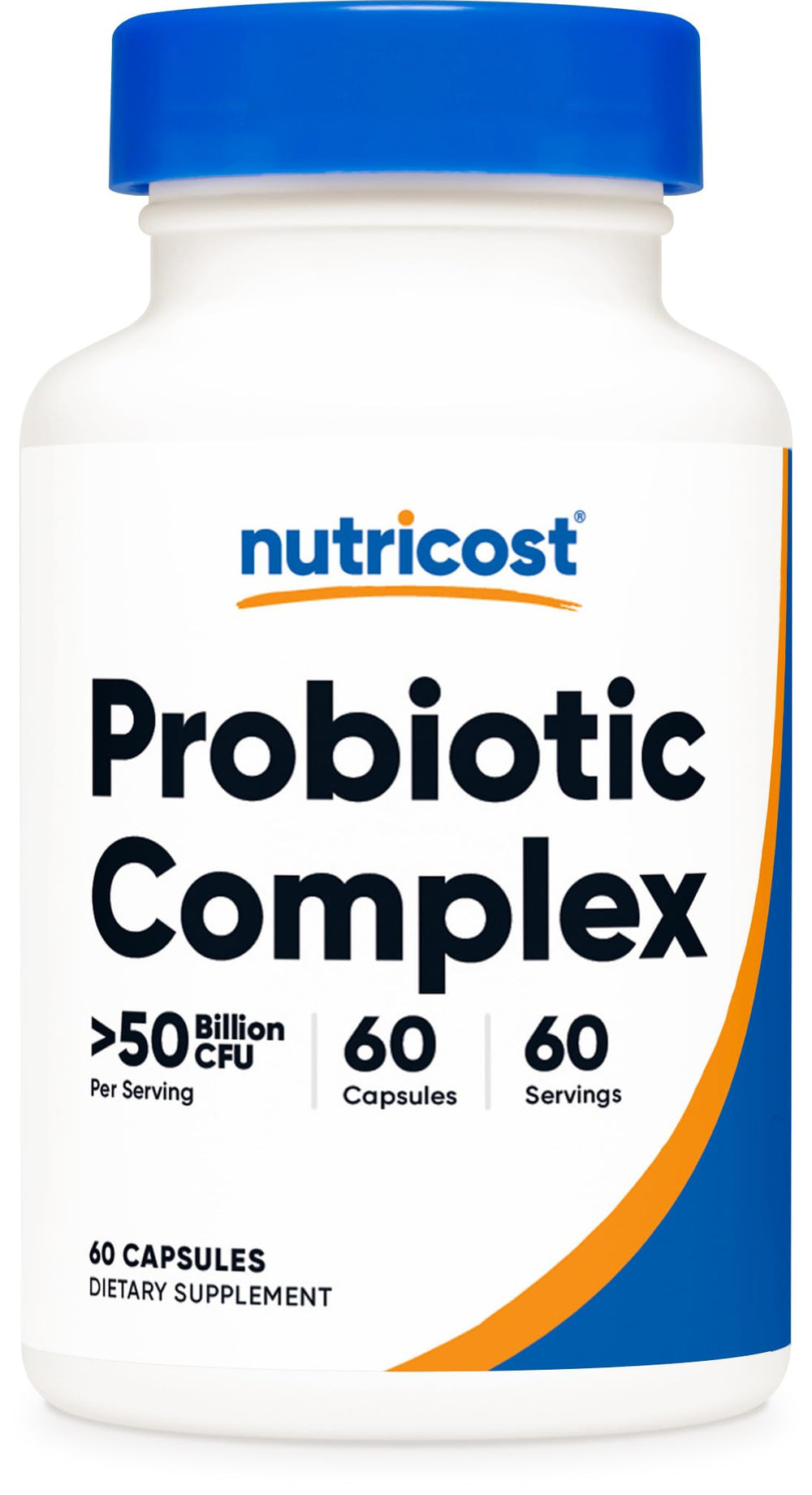 Nutricost Probiotic Complex bottle showing 50B CFU per capsule for daily use