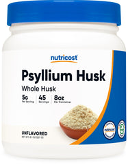 Nutricost Psyllium Whole Husk Flakes jar for gluten-free fiber addition