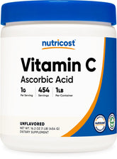 Nutricost Pure Ascorbic Acid Powder bottle – pure vitamin C for daily mixes.