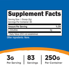 Nutricost Pure L-Citrulline base scoop beside container for precise dosing